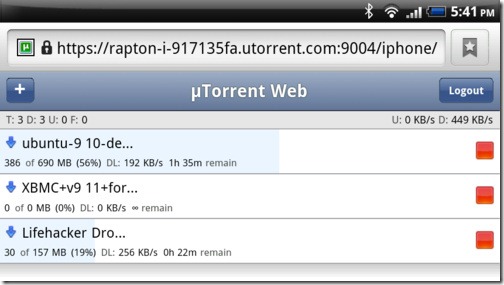 واجهة الويب الخاصة ببرنامج uTorrent 3.0 alpha اصبحت تدعم الاندرويد  والايباد