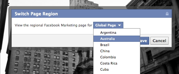 RegionalPagesDropDown موقع الفيس بوك يختبر مميزات جديدة للصفحات التجارية