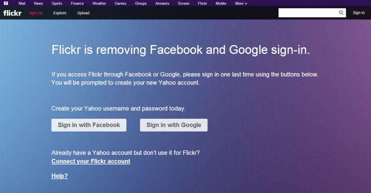 Screenshot 2014 06 06 09.42.52 730x380 فليكر توقف تسجيل الدخول عبر حساب فيس بوك أو قوقل