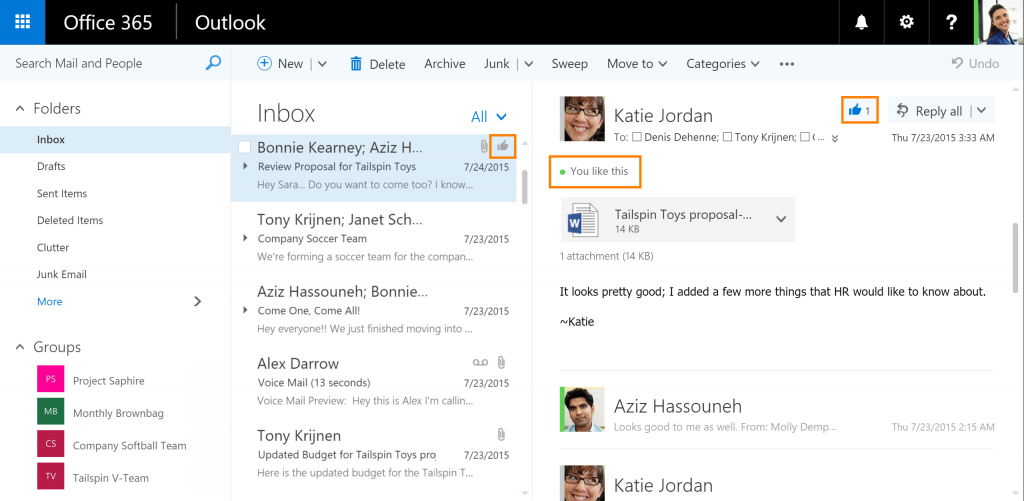 مايكروسوفت تقدم الإعجاب والمنشن في البريد أوتلوك