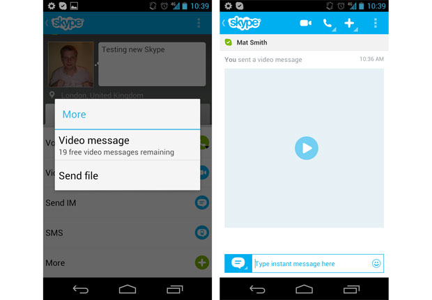 android skyp evideo message