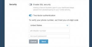 Tumblr optional two-factor authentication