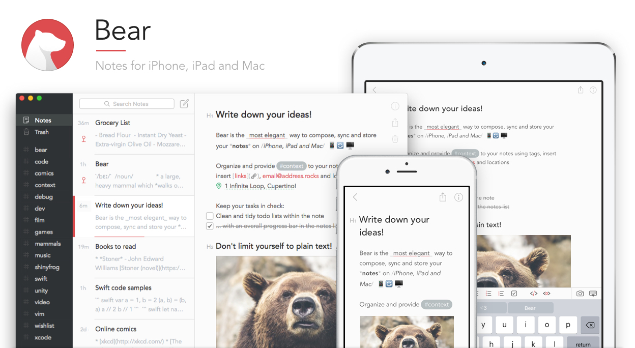 تطبيق تدوين الملاحظات Bear على iOS يأتي بأدوات الرسم على الشاشة