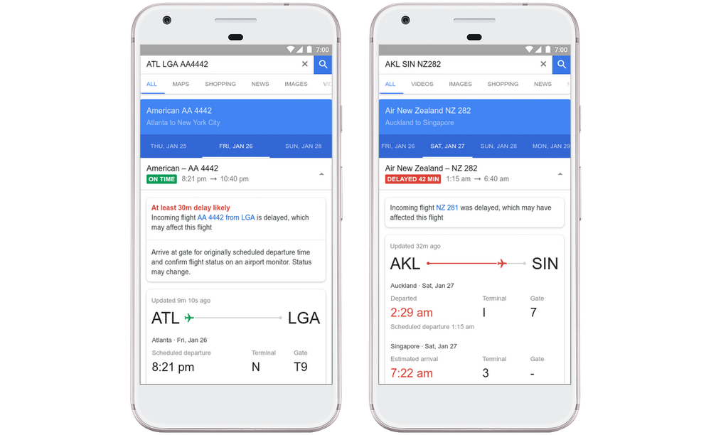 خدمة Google Flights تدعم الآن التوقع بتأخر رحلات الطيران