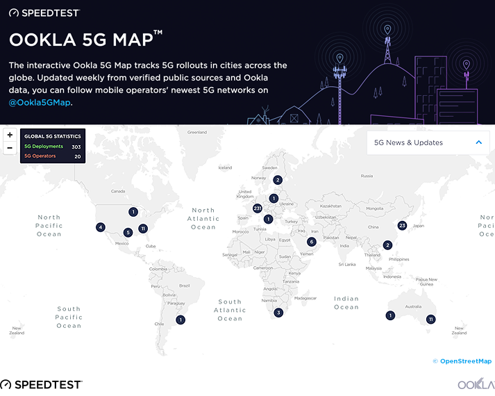 شركة Ookla تكشف عن أول خريطة لتعقب تطور تقنيات الجيل الخامس حول العالم