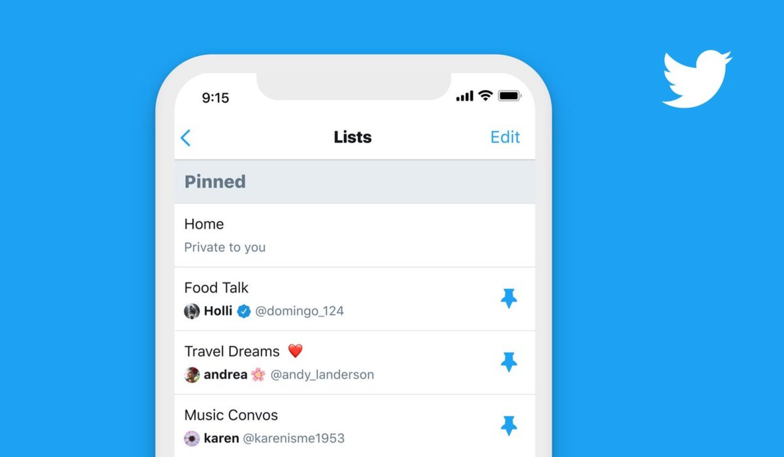 تطبيق تويتر سيتيح للمستخدمين إمكانية تثبيت قوائمهم المفضلة