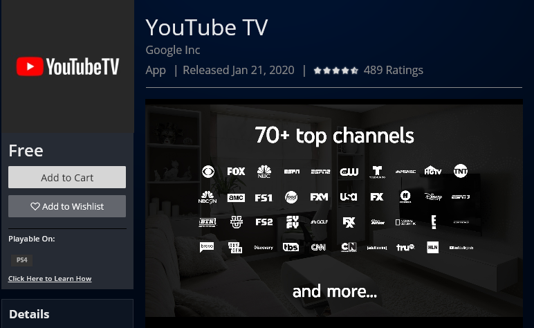 تطبيق خدمة المحتوى YouTube TV يصل إلى أجهزة سوني بلايستيشن 4