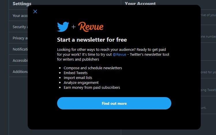 تويتر تضيف اختصارًا لخدمة النشرات البريدية Revue على موقعها